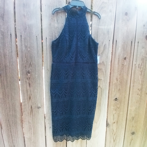 Premier Amour Dress Womens 10 Blue Lace Trim Halter Fully Lined Sleeveless - Picture 2 of 11